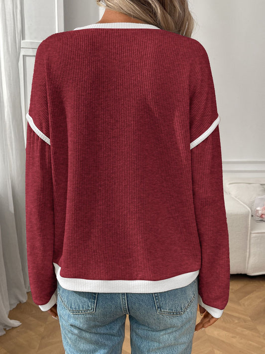 Autumn Winter Women Clothing round Neck Imitation Sweater Long Sleeve Loose Multicolor Top - Iyanka