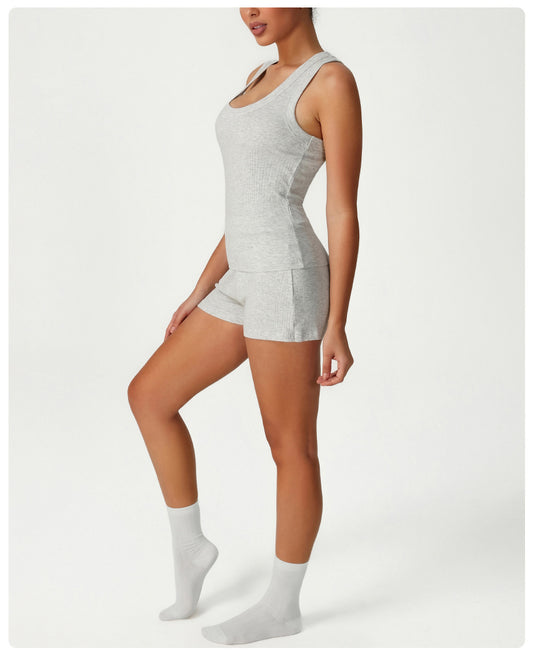 Tight Sleeveless Sports Vest Suit High Waist Casual Bum Lift Shorts Two Piece Sets Training Workout Clothes - Iyanka