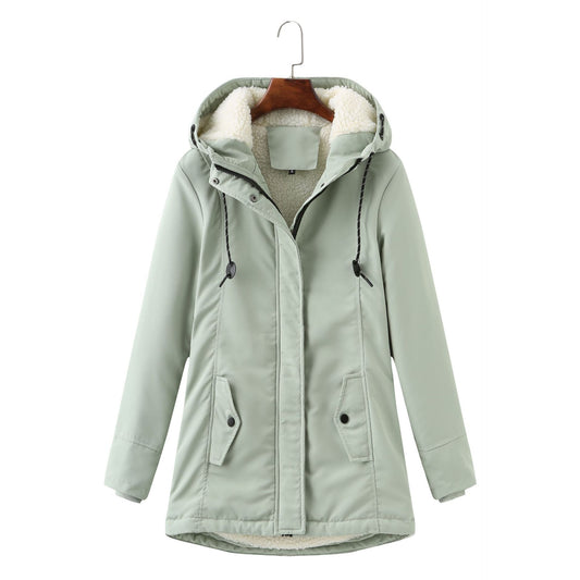 Ladies Hooded Lambswool Parka Winter Warm Waist Women Cotton-Padded Coat - Iyanka