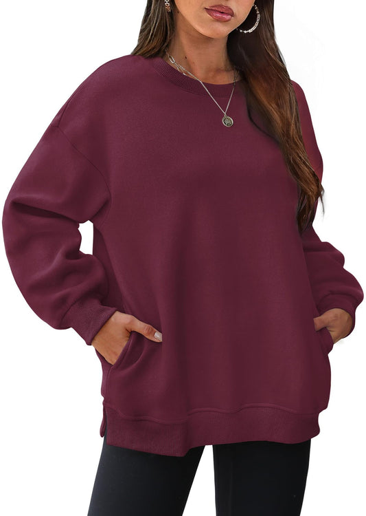 Autumn Winter Women round Neck Long Sleeved Sweatshirt Pullover Fleece Sweater - Iyanka
