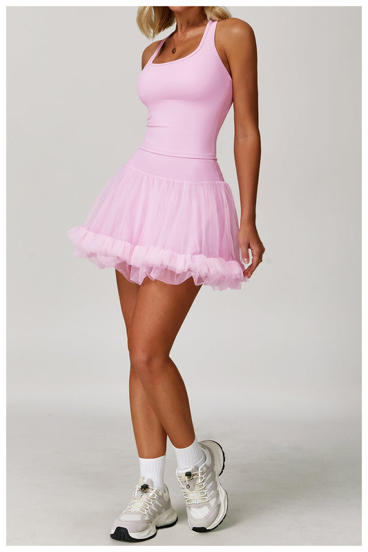 Summer Anti Exposure Base High Waist Tennis Skirt Casual A line Skirt Mesh Sports - Iyanka