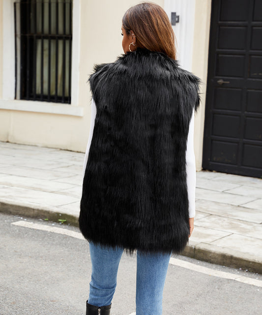 Ladies Faux Fur Suit Collar Vest Faux Fur Vest Plush Long Fur Vest - Iyanka