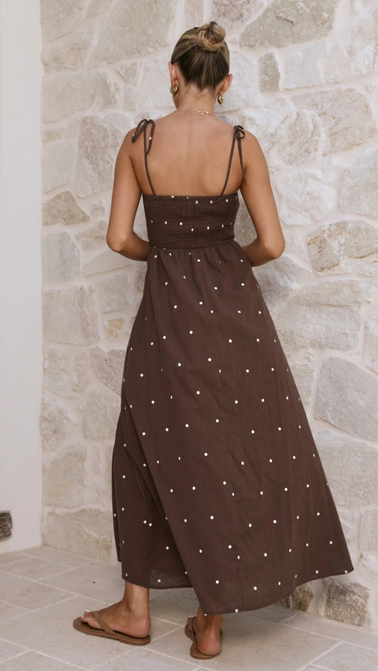 Polka Dot Printing Slip Dress Summer Tied High Waist Dress Women Dress