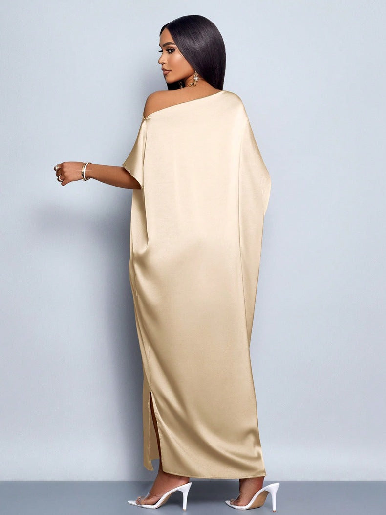Women Clothing Early Autumn Satin Dress Yellow Satin Maxi Dress - Iyanka