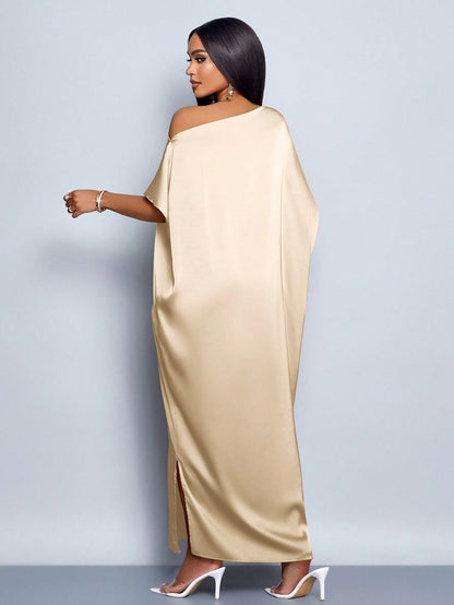 Women Clothing Early Autumn Satin Dress Yellow Satin Maxi Dress - Iyanka