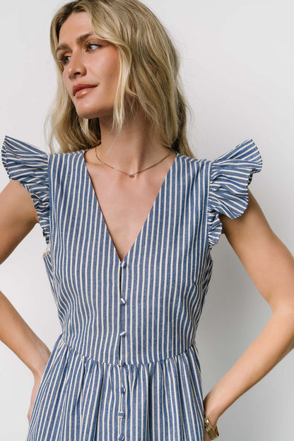 Women Clothing Striped Print Holiday Maxi Dress Bohemian V neck Shirt Dress