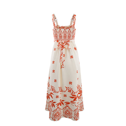 Women Vacation Casual Retro Printed Waist Controlled A line Dress