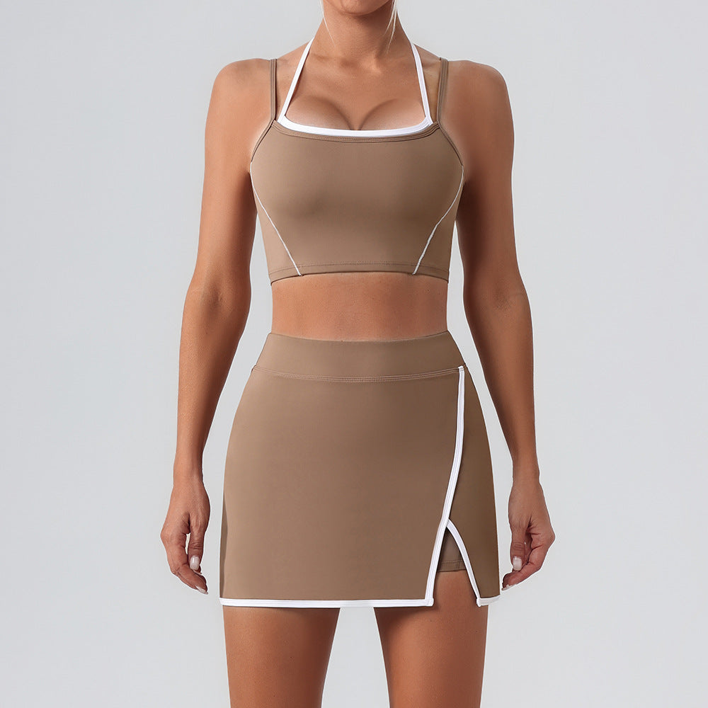 High Top Sports Set Women Contrast Color Backless Tight Nude Feel Yoga Running Fitness Yoga Wear - Iyanka