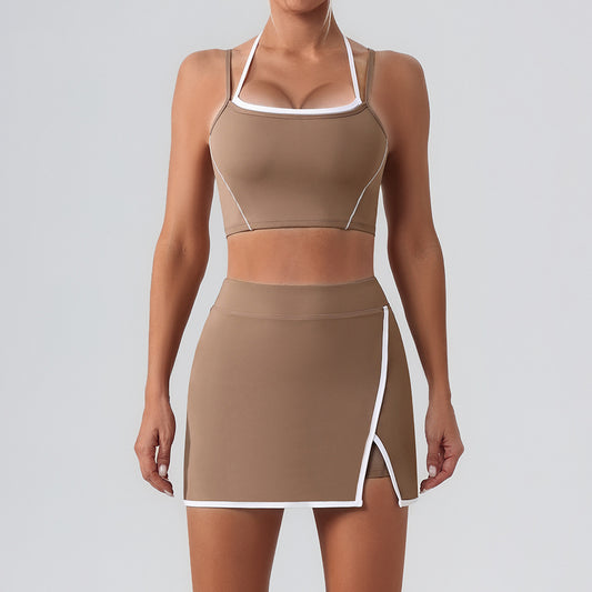 High Top Sports Set Women Contrast Color Backless Tight Nude Feel Yoga Running Fitness Yoga Wear - Iyanka