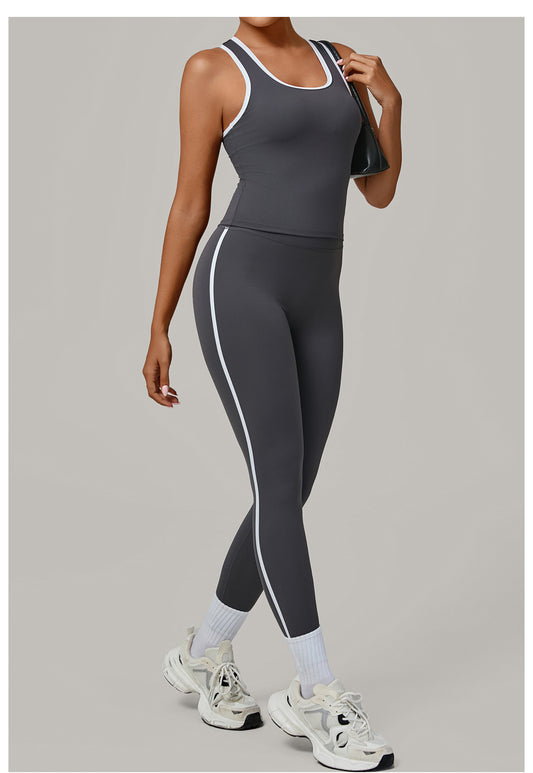 Sports Color Contrast Patchwork Tight Nude Feel Yoga Two Piece Sets Running Fitness Yoga Wear - Iyanka