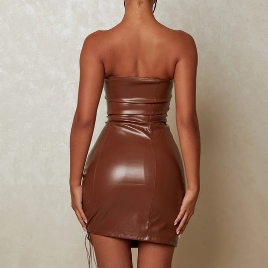 Women Clothing Summer Sexy Tube Top Lace up Waist Controlled Hip Women Dress - Iyanka