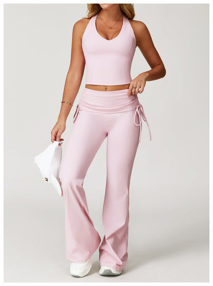 Folding High Waist Flared Pants Nude Feel Wide Leg Slimming Trousers Outdoor Running Fitness Sports Flared Pants - Iyanka