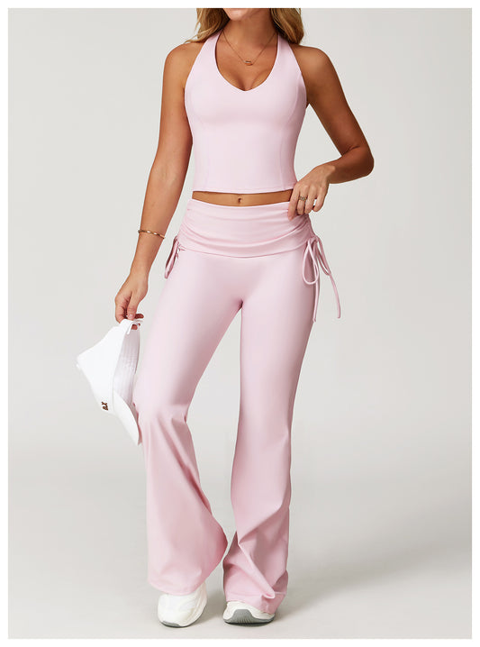 Folding High Waist Flared Pants Nude Feel Wide Leg Slimming Trousers Outdoor Running Fitness Sports Flared Pants - Iyanka