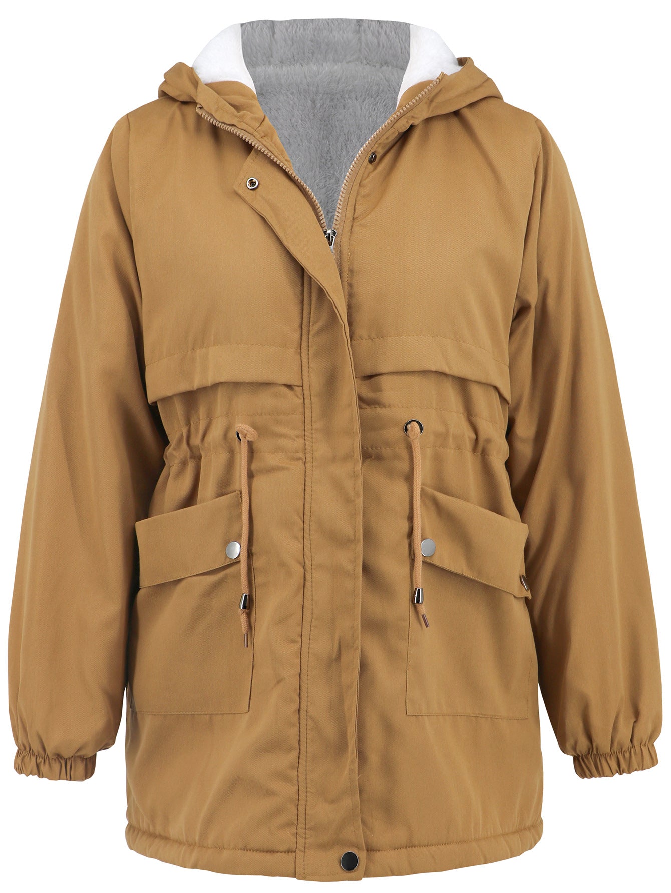 Women Explosive Fur Liner Hooded Zipper Coat Autumn Winter Warm Thickening Shell Jacket - Iyanka