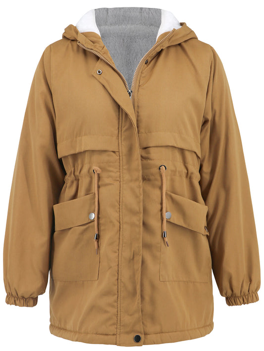Women Explosive Fur Liner Hooded Zipper Coat Autumn Winter Warm Thickening Shell Jacket - Iyanka