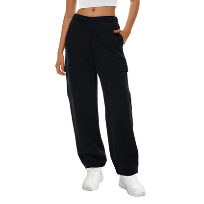 Autumn Winter Women Wide Leg Sweatpants Elastic Waist Loose Casual Workwear Trousers - Iyanka