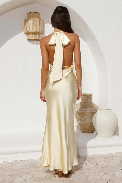Spring Summer Women Clothing Sexy Waist Trimming Halter Backless Solid Color Sleeveless Dress Women