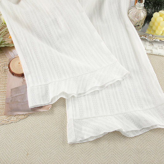 Autumn Winter Loose Comfortable Cotton Hollow Out Cutout out Long Sleeved Trousers Pajamas Ladies Homewear - Iyanka