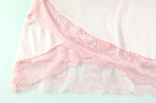 Summer V neck Lace Edge Dress Satin Skin Friendly Sexy Pink Sling Pajamas - Iyanka
