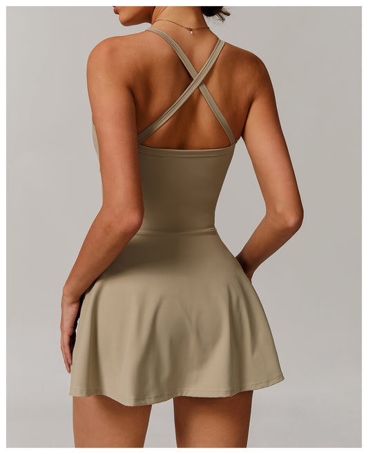 Sustainable Recycled Dress Anti Exposure Kink Design Cross Hollow Out Cutout out Beauty Back Tennis - Iyanka
