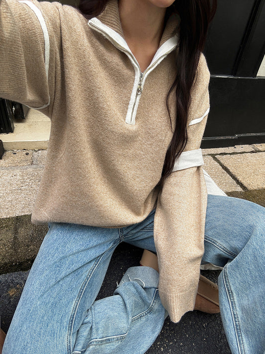 Casual Simple Solid Color Long Sleeve Zipper Sweaters Women Clothing Autumn Winter - Iyanka