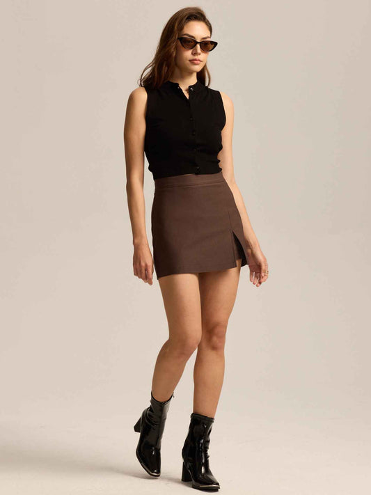 Women Clothing High Waist Slit Pantskirt High Quality Stretch Zipper Culottes Skirt