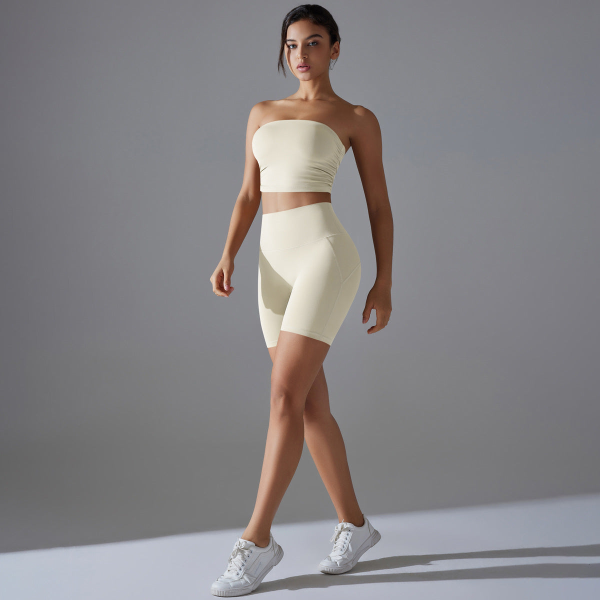 Celebrity One Piece Pleated Tube Top High Waist Hip Lift Zero Sense Wear Free Underwear Sports Shorts Fitness Yoga Set Women - Iyanka