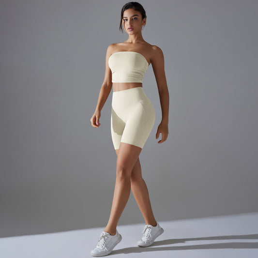 Celebrity One Piece Pleated Tube Top High Waist Hip Lift Zero Sense Wear Free Underwear Sports Shorts Fitness Yoga Set Women - Iyanka