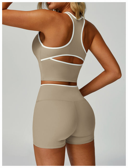 Contrast Color Binding Sports Vest Naked Women Feeling Hollow Out Cutout out Beauty Back Exercise Underwear Skinny Running Workout Clothes - Iyanka