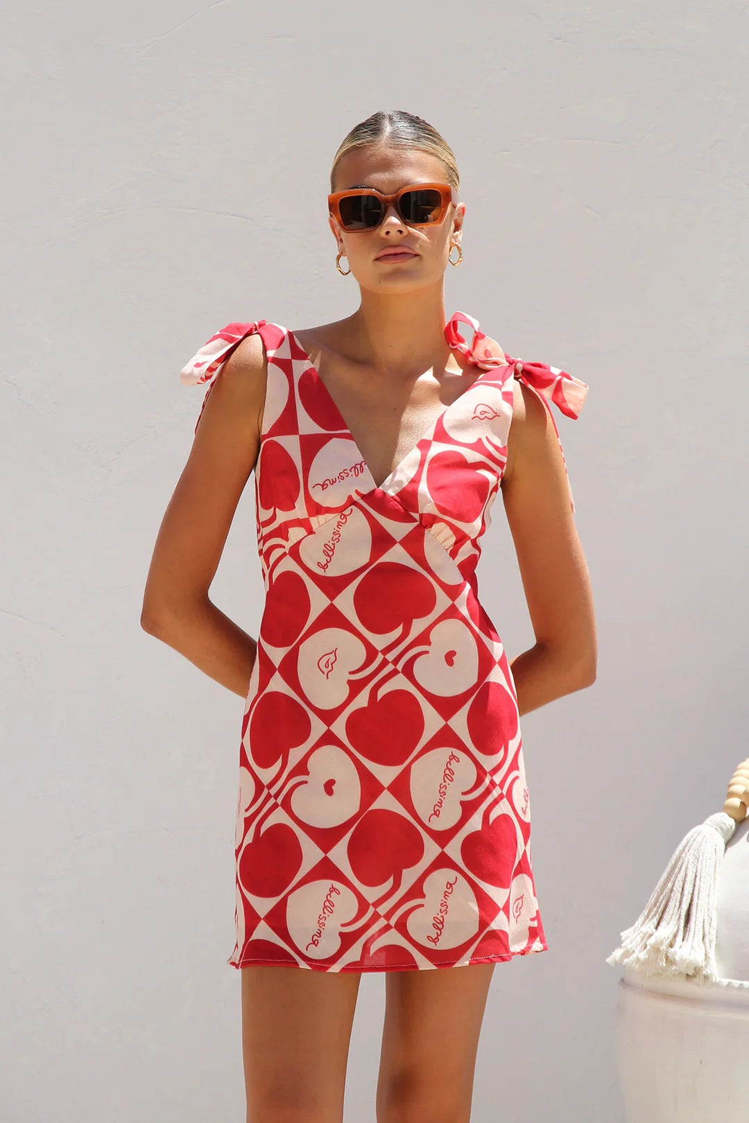 Summer Dress Printed V neck Lace up Mini Sling Dress