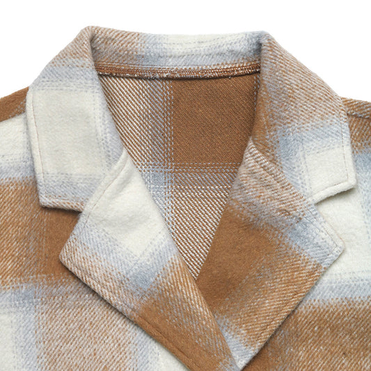 Autumn Winter Casual Retro Mid Length Double Breasted Collar Brushed Plaid Coat - Iyanka