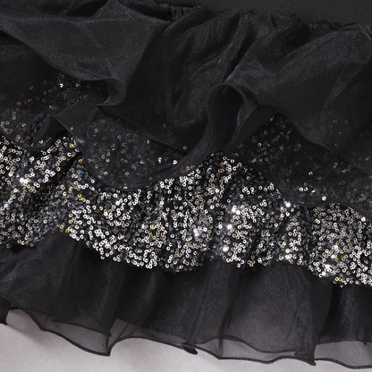 Ruffled Black Mesh Asymmetric Dress Long Party Sexy Cocktail Bandage Dress for Women - Iyanka