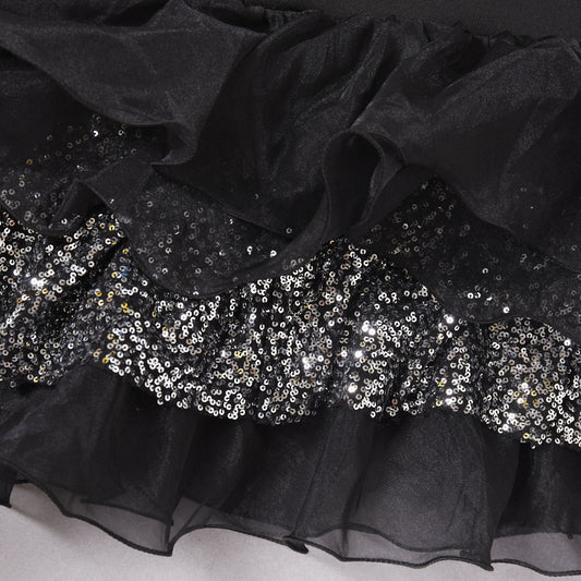 Ruffled Black Mesh Asymmetric Dress Long Party Sexy Cocktail Bandage Dress for Women - Iyanka
