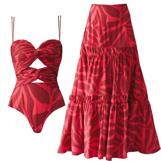 Printing Hollow Out Cutout out Swimsuit Women Vacation Beach - Iyanka