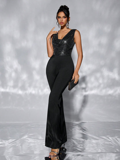 Women Casual Waist Tight Women Jumpsuit Loose Wide Leg Sequ Jumpsuit - Iyanka