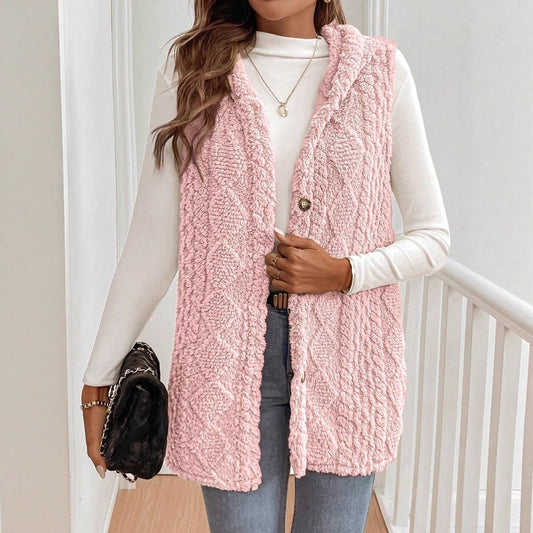 Autumn Winter Women Double Sided Plush Casual Hooded Cardigan Vest - Iyanka