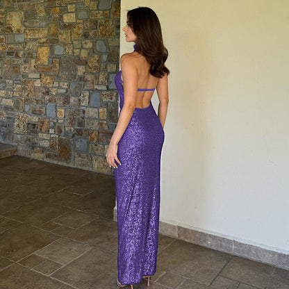 Summer Elegant Slim Women Dress Sexy Backless Sleeveless Sequined Sheath Dress
