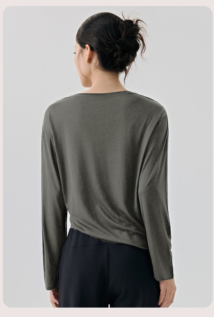 Casual Loose High-Grade Yoga Clothes Blouse Women Side Drawstring Workout Blouse Thin Breathable Sportswear Long Sleeve - Iyanka
