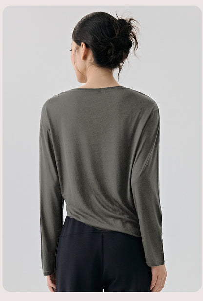 Casual Loose High-Grade Yoga Clothes Blouse Women Side Drawstring Workout Blouse Thin Breathable Sportswear Long Sleeve - Iyanka