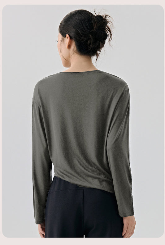 Casual Loose High-Grade Yoga Clothes Blouse Women Side Drawstring Workout Blouse Thin Breathable Sportswear Long Sleeve - Iyanka