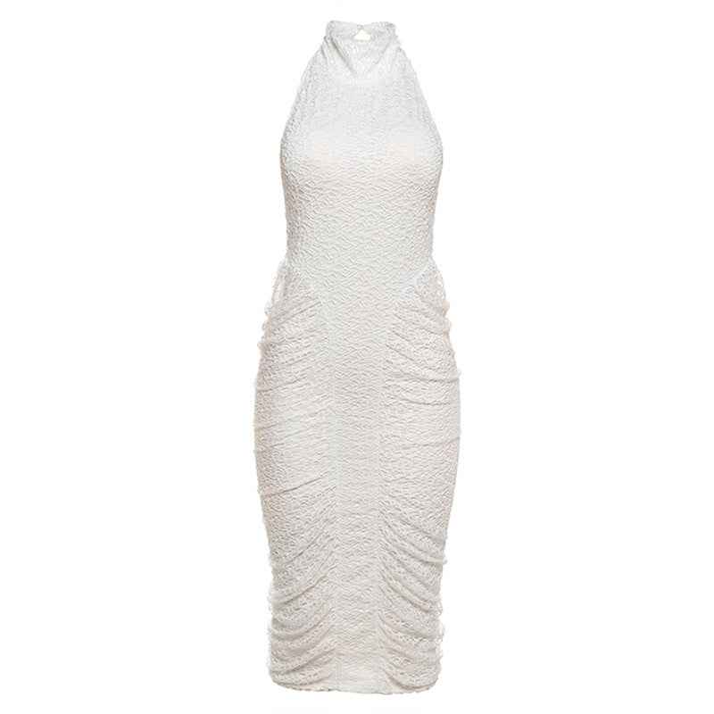 Summer Elegant Sheath Dress Pleated Halter Backless Slim Design