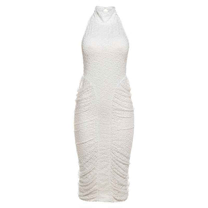 Summer Elegant Sheath Dress Pleated Halter Backless Slim Design