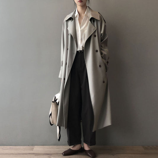 Long Trench Coat for Women Autumn Korean Elegant Loose Waist Tight Slimming Casual Coat for Women - Iyanka