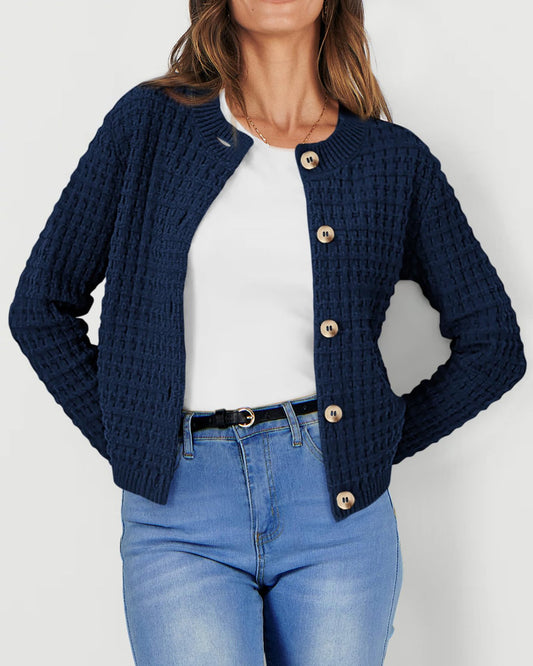 Fall Women Clothing Solid Color Office Knitted Cardigan Casual Sweater Coat - Iyanka