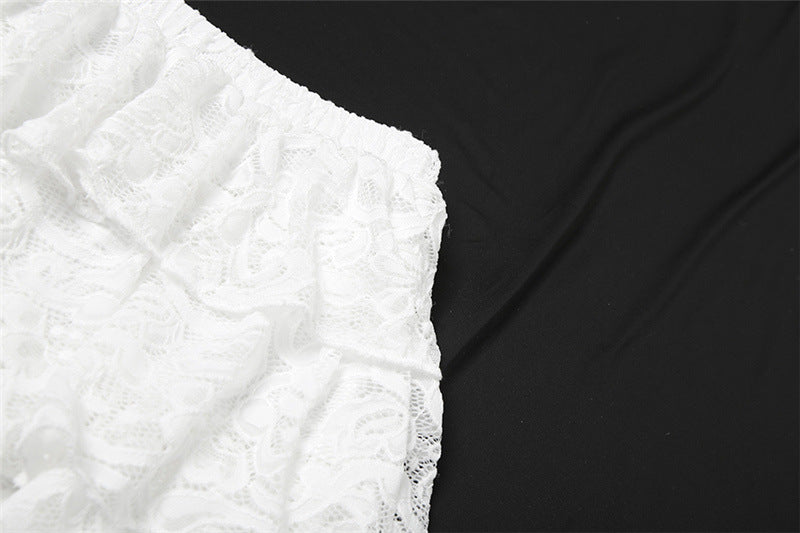 Women Clothing Autumn Slim Fit Sexy Flare Sleeve Ruffled Long Sleeve Lace Hollow Out Cutout out Skirt Two Piece Sets - Iyanka