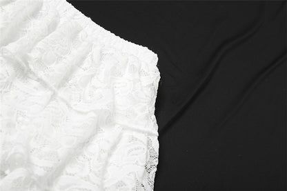Women Clothing Autumn Slim Fit Sexy Flare Sleeve Ruffled Long Sleeve Lace Hollow Out Cutout out Skirt Two Piece Sets - Iyanka