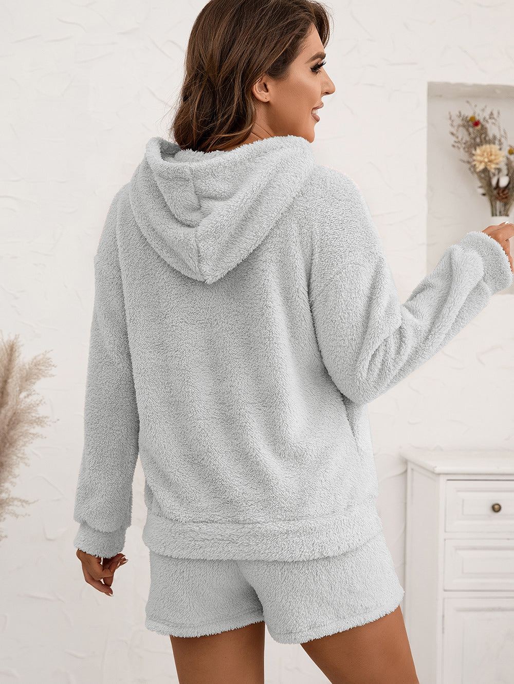 Plush Hooded Sweater Set Casual Homewear Double-Sided Plush Two-Piece Set Women - Iyanka