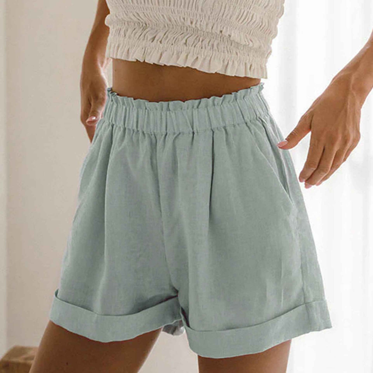 Pure Linen Elastic Waist Shorts Summer Draping Comfort Casual Shorts Breathable Sweat Free Pants