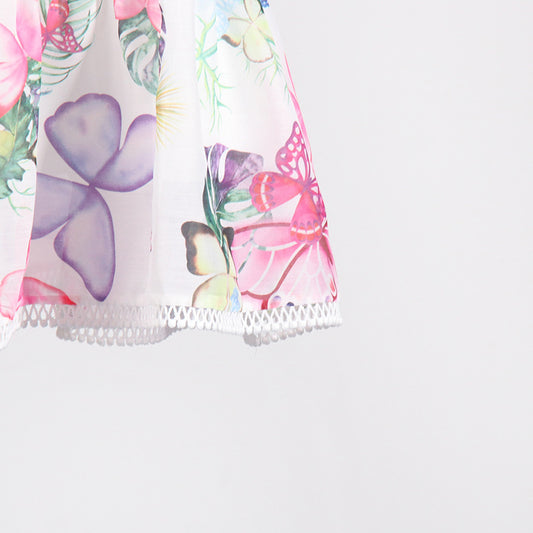 Retro Printed Vacation Summer Halter Design Deep V Plunge neck Sleeveless Short Dress for Women