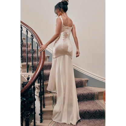 Women Spring High Grade Satin Chiffon Splicing Sling Sheath Forged Surface Dress Slim Fit Elegant Mop Dress - Iyanka